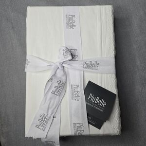 PiuBelle White 4pc Queen Sheet Set Scalloped Eyelet  100% Cotton Portugal New